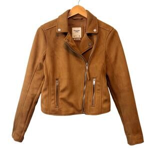 Abercrombie & Fitch Brown Vegan Suede Asymmetric Zip Moto Biker Jacket - M -